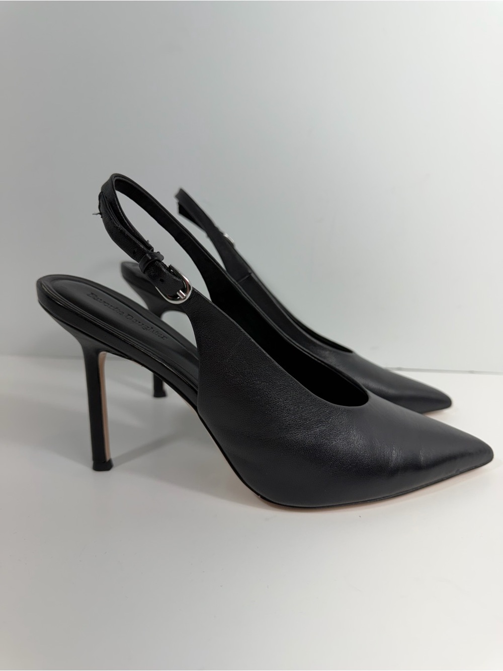 Favorite Daughter Black Leather Remy Pointed Toe Slingback Heels Pump 8 - Picture 4 of 12